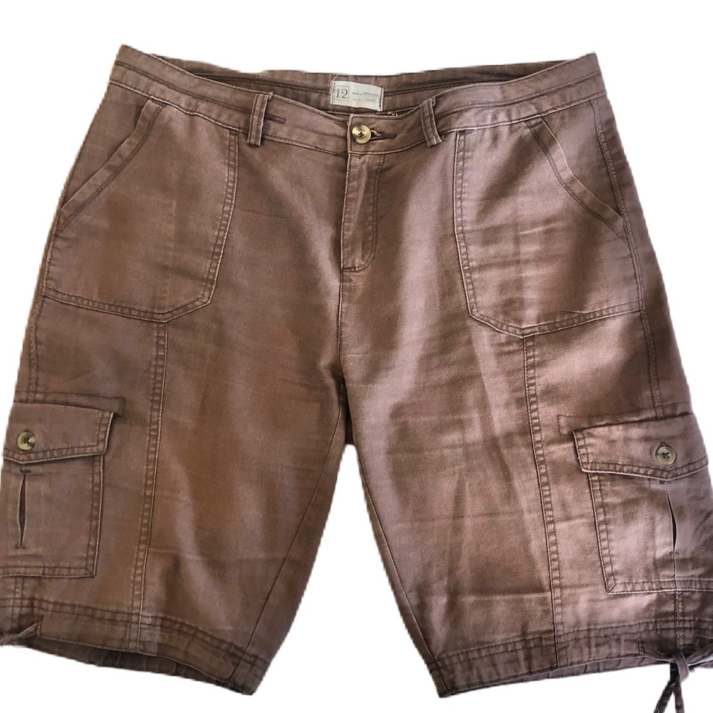 Brown Linen/Cotton Blend Cargo Shorts Size 12